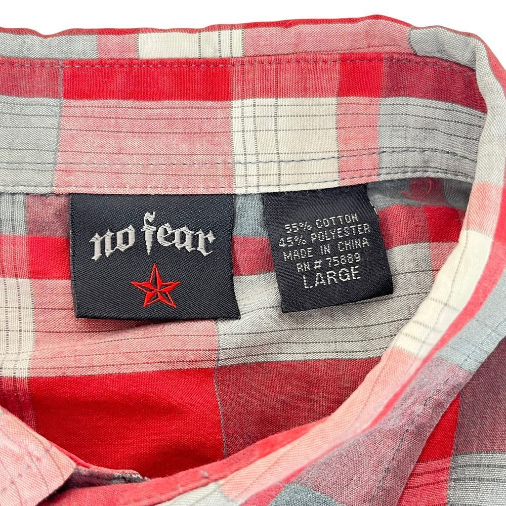 No Fear Men's Large Y2k Grunge Red Plaid Short Sleeve Button Up Camp Shirt - Picture 7 of 7